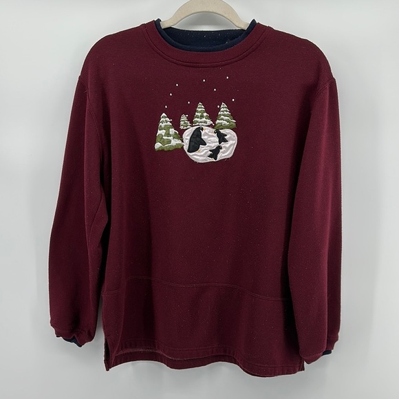 VTG Ladies Club Cozy Maroon Crewneck Penguin Ugly Christmas Sweatshirt Sz Med - Picture 1 of 13